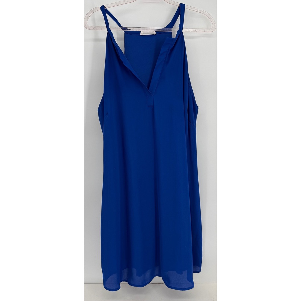 Stella Luce Womens Royal Blue Halter Split V-Neck Sleeveless Shift Dress Sz XL